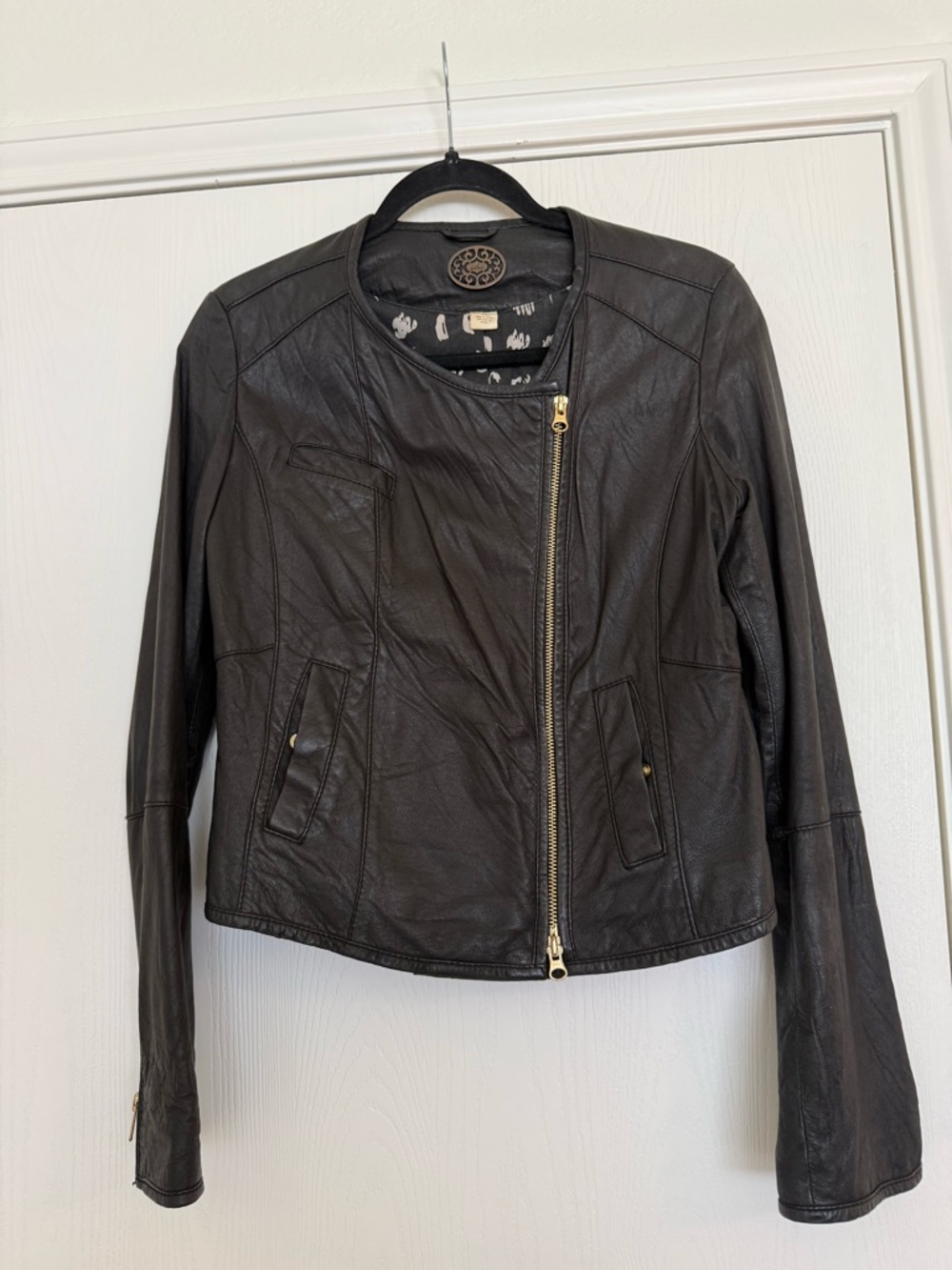 Anthropologie Idra Black Moto Leather Asymmetrical Zip Jacket Small